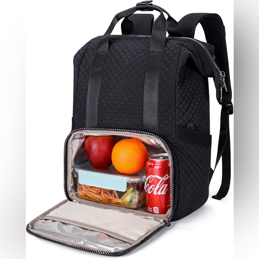 Bagsmart Quilted Black Backpack and Lunch Bag